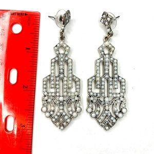 Art Deco Dangle Earrings White